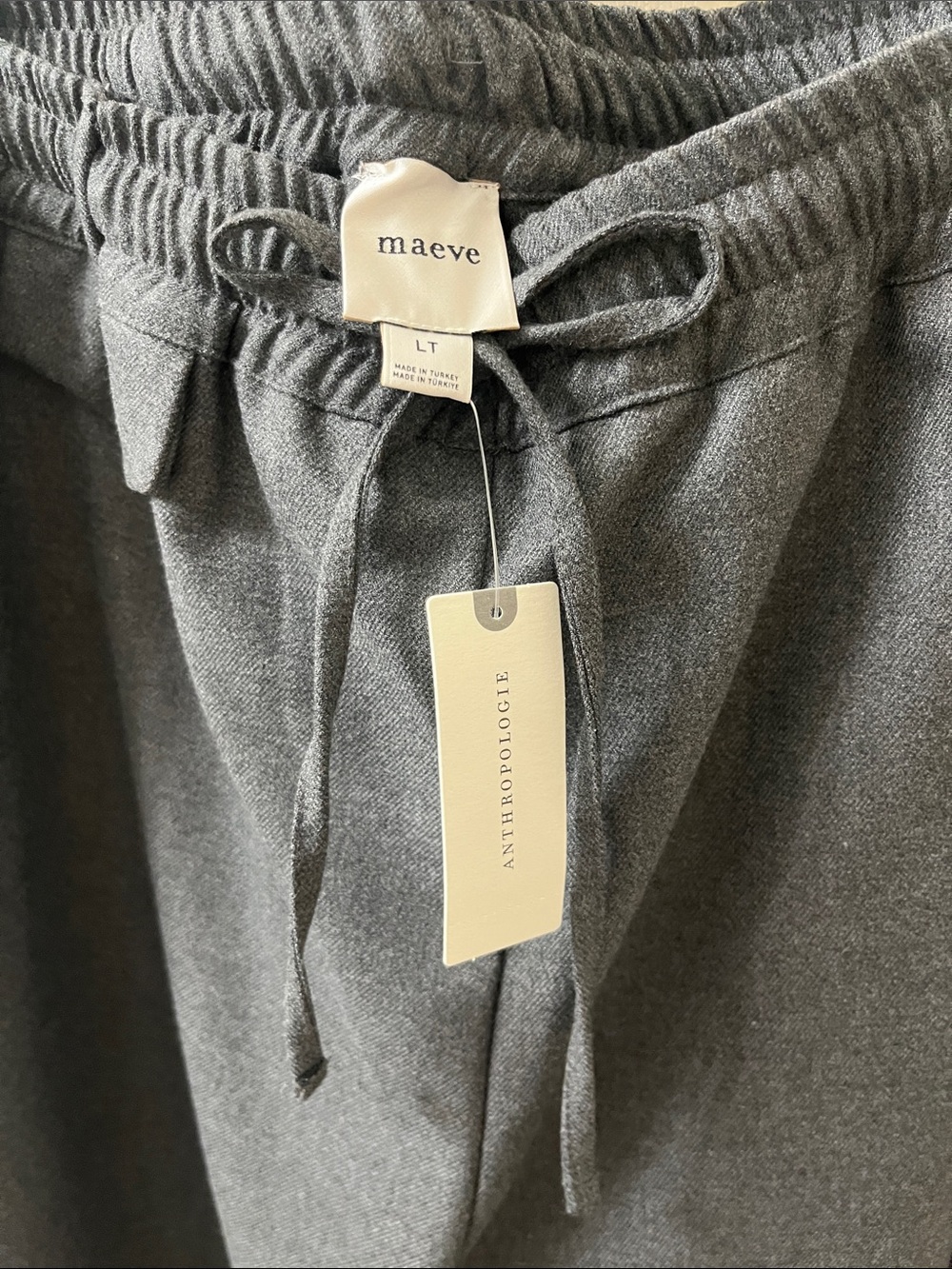 Anthropologie Maeve Women's Grey Trousers Wide-Leg Drawstring Pants L/XL